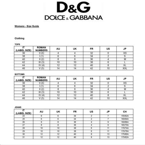 dolce size guide.